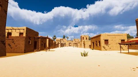 A desert village in a virtual world a computer designed 3d render illustratio イラスト素材