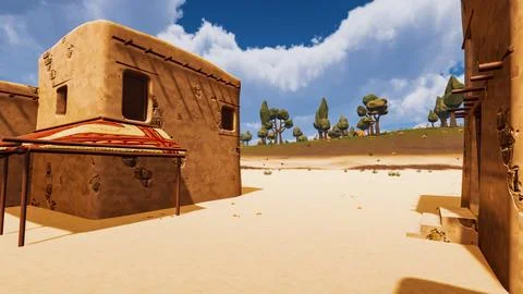 A desert village in a virtual world a computer designed 3d render illustratio Stock Illustration