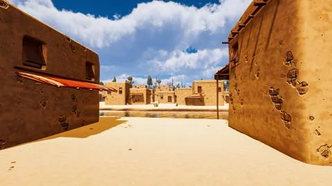 A desert village in a virtual world a computer designed 3d render illustratio Stock Illustration