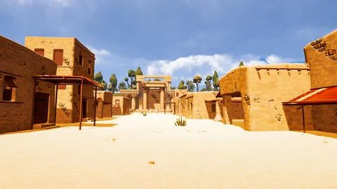 A desert village in a virtual world a computer designed 3d render illustratio Illustrazione stock