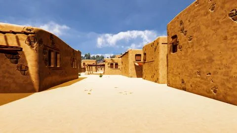 A desert village in a virtual world a computer designed 3d render illustratio Stock Illustration