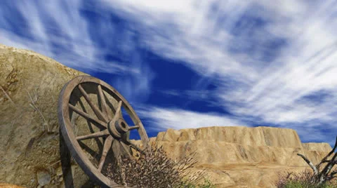 Desert - wagon wheel - DAY Stock Footage 25736736