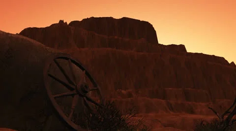 Desert - wagon wheel - sunrise2 Stock Footage 25607971