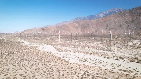Desert Wind Farm Below Mountains Near Palm Springs, 4K Stock Footage 197017962