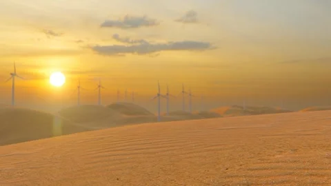 Desert wind power windmill rotating scenery Stock Footage 288280825