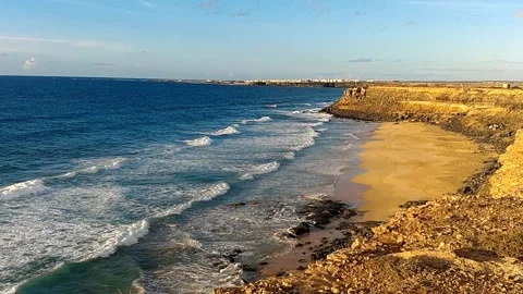 Deserted beach accessible only by sea in Fuerteventura,Canary Island Stock Footage 150550877