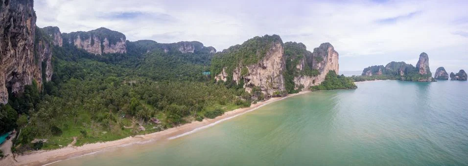 Deserted Beach and Rugged Cliffs at Ton Sai, Railay, Krabi, Thailand, Wider A Stock Photos