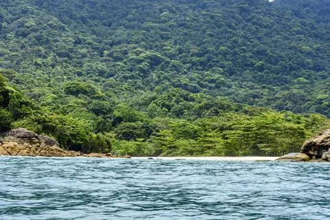  Deserted beach hidden between the rainforest and the rocks Paradise deser... Stock Photos