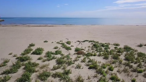 Deserted beach with movement back, aerial view Stock Footage 86507612
