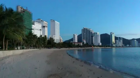 Deserted beach in the resort town. 動画素材 162039113