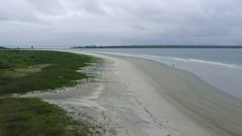 Deserted Beach Shoreline at Ilha do Mel, Brazil, Under Overcast Sky Stock-Footage 336450936