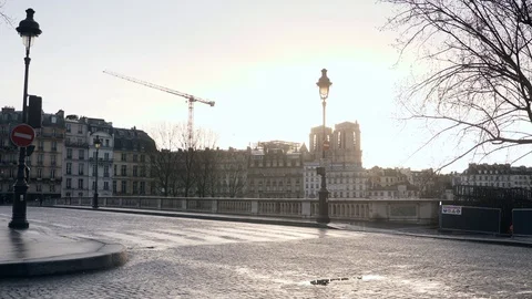 Deserted Bridge over Seine River During Coronavirus Quarantine Lockdown. Paris Stock Footage 129496128