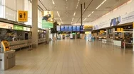 Deserted Departure Terminal At Schiphol Airport In Corona Crisis. Netherlands. Stock Footage