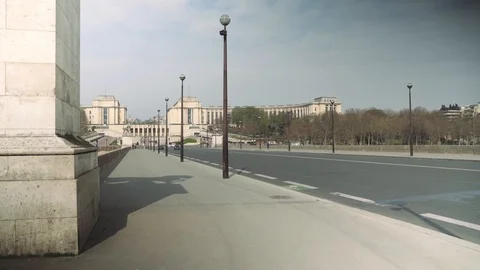 Deserted Eiffel tower bridge during coronavirus lockdown in Paris Stock Footage 126753270