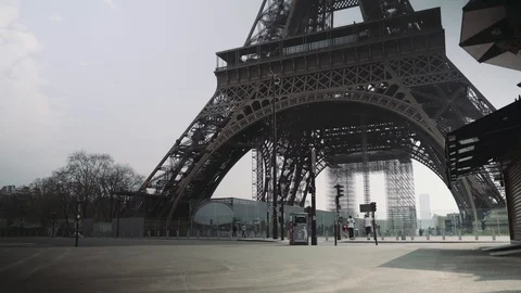 Deserted Eiffel tower during coronavirus lockdown in Paris Stock Footage 126753274