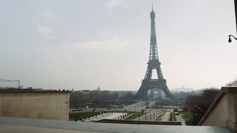 Deserted Eiffel tower view during coronavirus crisis in Paris Stock Footage 126753143
