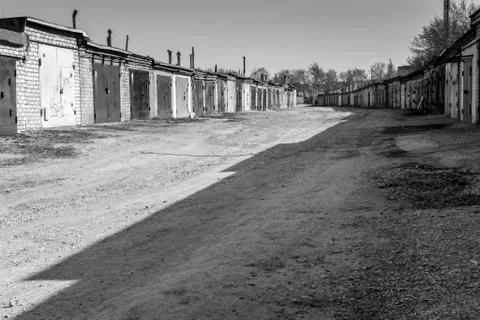 Deserted Garages in Shadow Stock Photos