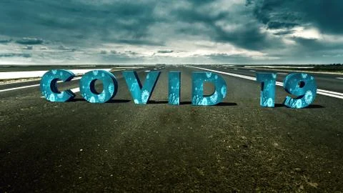 Deserted highway with the text COVID-19 The concept of new world pandemics Stock Photos