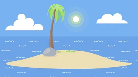 Deserted Island with Palm Tree and Ocean water Stock Footage 340471745