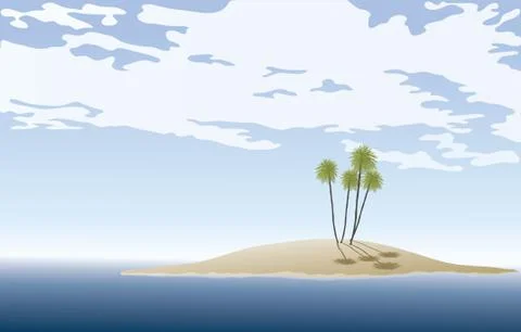 Deserted Island with Palm Trees Stock Illustration