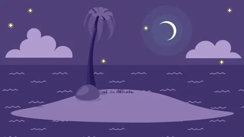 Deserted Island Under a Crescent Moon at Night palm tree Stock Footage 340471744