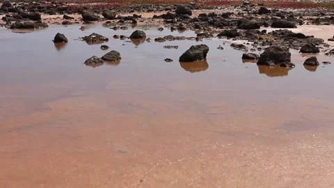 Deserted landscape - moon surface with water Stock Footage 167218506