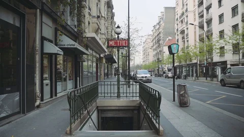 Deserted Metro / subway station during coronavirus quarantine 4K Stock Footage 128384406