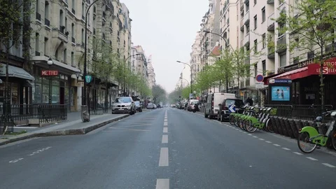 Deserted Paris road during coronavirus lockdown in Paris, France 4K Stock Footage 128385151
