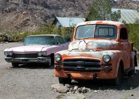 Deserted pickup in the desert Stock Photos