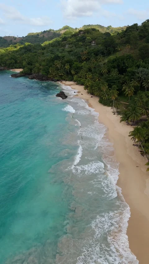 Deserted Playa Breman beach in Samana, Dominican Republic. Aerial drone Stock Footage 340567541