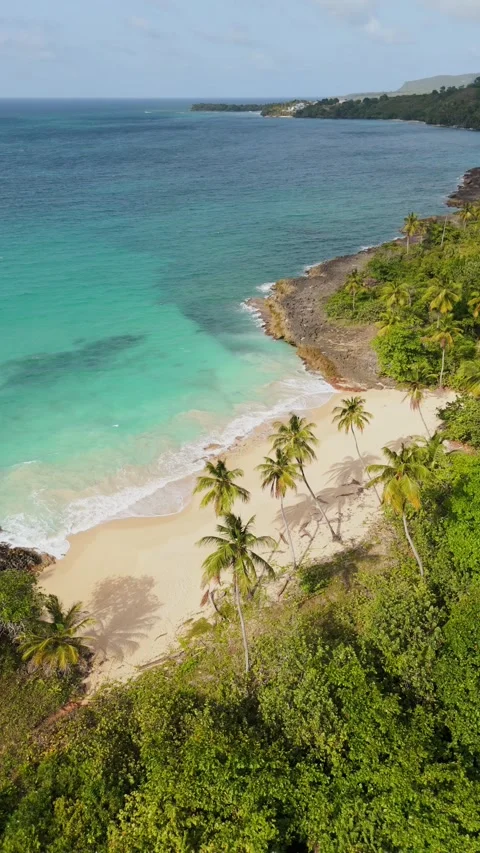 Deserted Playa Ermitano beach, Samana, Dominican Republic. Aerial drone Stock Footage 340567507
