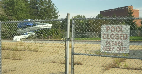 Deserted Pool Closed Sign Outside Waterpark Stock Footage 42107093