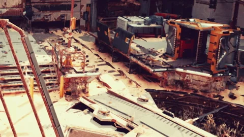 Deserted space station with damaged equipment and scattered debris Stock Footage 344390372