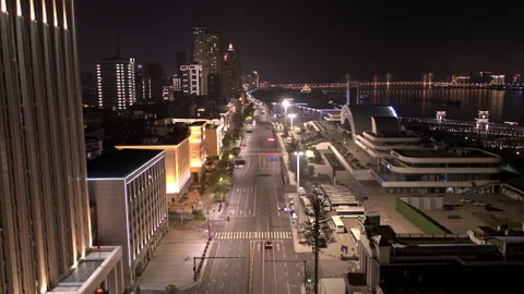 Deserted streets, coronavirus lockdown, Wuhan China, night 4K drone 動画素材 132207320