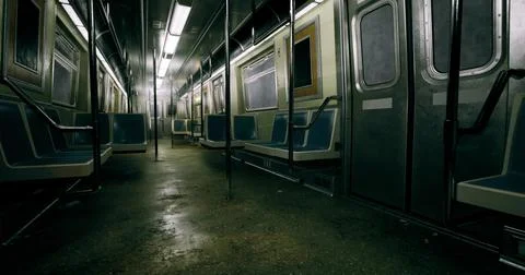 Deserted subway train during late night hours in an urban area Stock Illustration
