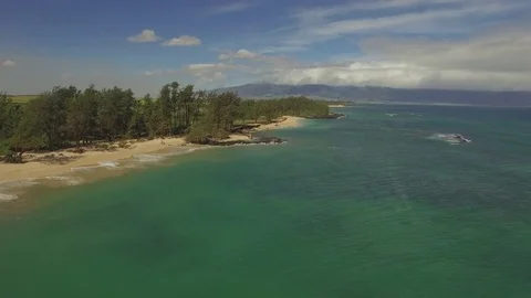 Deserted Tropical Beacj. Baldwin Beach, Pai'a Bay, Maui - Aerial Stock-Footage 71155155