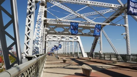 The deserted walkway on the bridge over the river Stock Footage 89029800