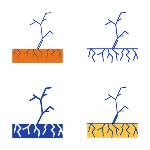 Desertification icon set in flat and line style Illustrazione stock