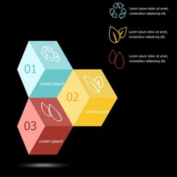 Design 3D box infographic on black background Stock Illustration