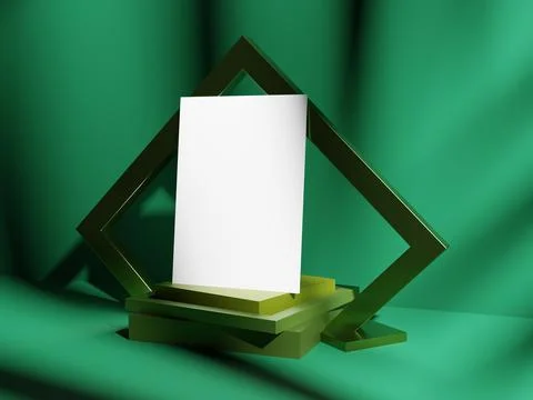 Design 3d template  green frame with  shadow on background Stock Illustration