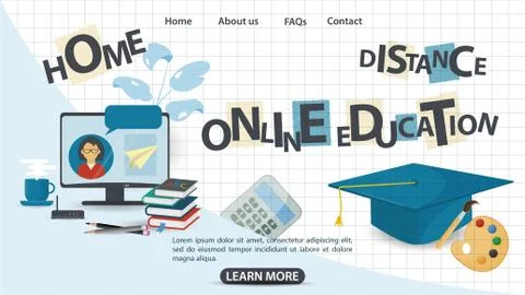 Design 9 web page banner on the theme of home school distance online educatio Stock Illustration