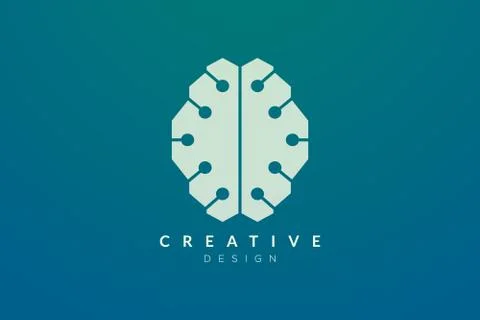 Design abstract brain shape logo with technology style. Simple and modern vec Stock Illustration