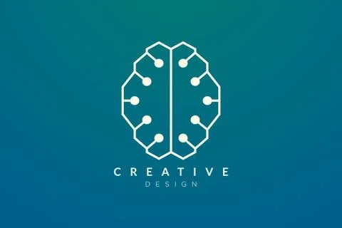 Design abstract brain shape logo with technology style. Simple and modern vec Stock Illustration