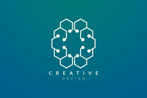 Design abstract brain shape logo with technology style. Simple and modern vec Stock Illustration