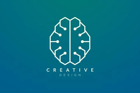 Design abstract brain shape logo with technology style. Simple and modern vec Stock Illustration