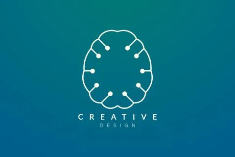 Design abstract brain shape logo with technology style. Simple and modern vec Stock Illustration
