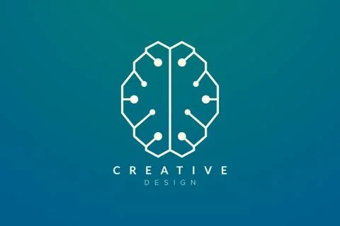 Design abstract brain shape logo with technology style. Simple and modern vec Stock Illustration