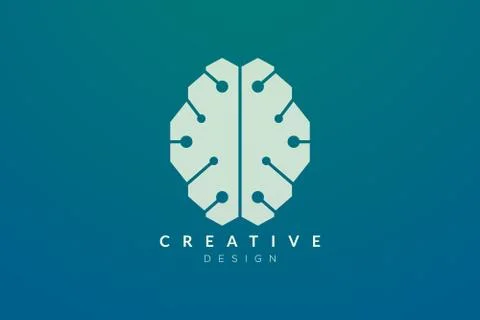 Design abstract brain shape logo with technology style. Simple and modern vec Stock Illustration
