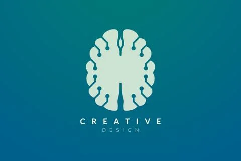 Design abstract brain shape logo with technology style. Simple and modern vec Stock Illustration