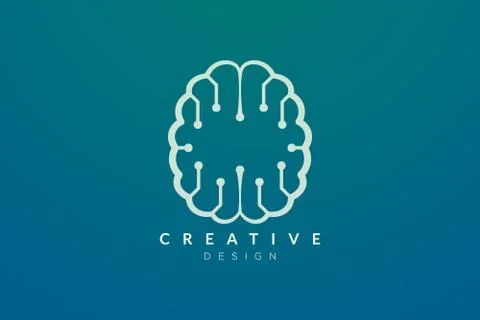Design abstract brain shape logo with technology style. Simple and modern vec Stock Illustration